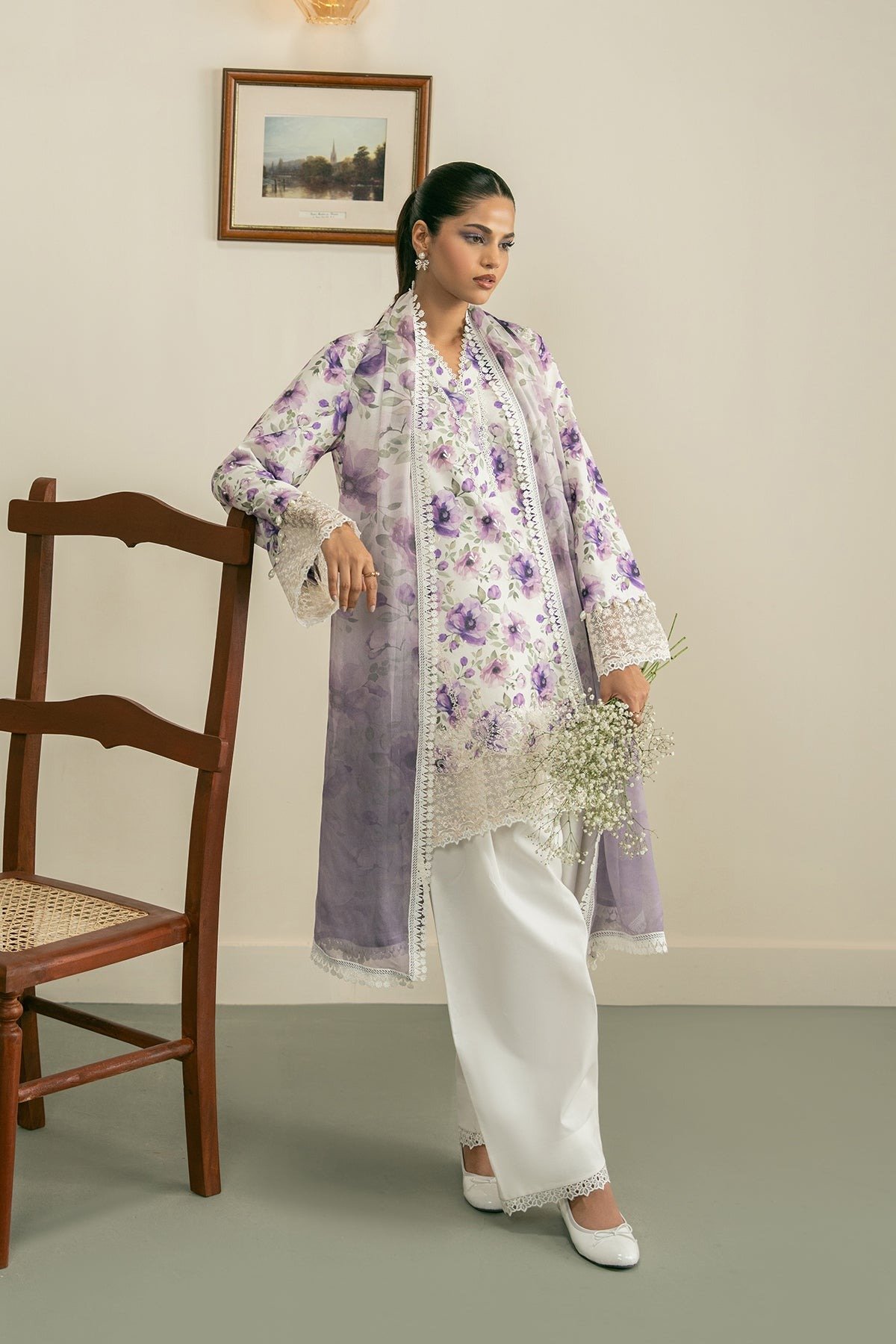 Ayzel | Zephyr Lawn Yara Unstitched "White" Embroidered Digital Printed | 3pc