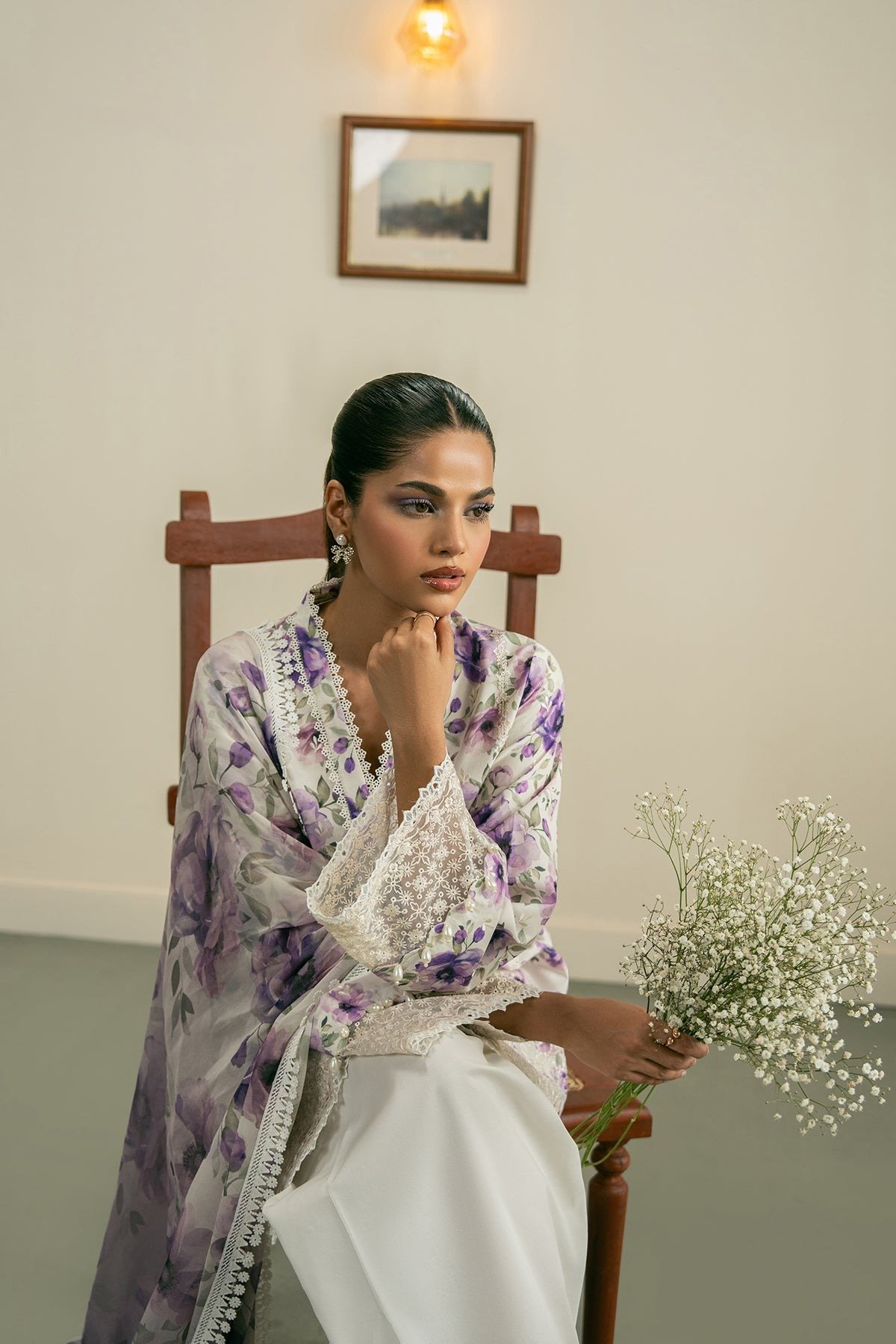 Ayzel | Zephyr Lawn Yara Unstitched "White" Embroidered Digital Printed | 3pc - Image 2