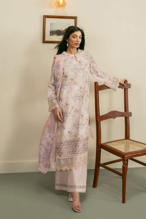 Ayzel | Zephyr Lawn Amani Unstitched "Pink" Embroidered Digital Printed | 3pc