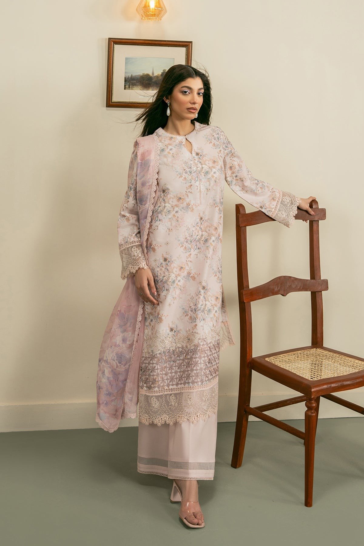 Ayzel | Zephyr Lawn Amani Unstitched "Pink" Embroidered Digital Printed | 3pc