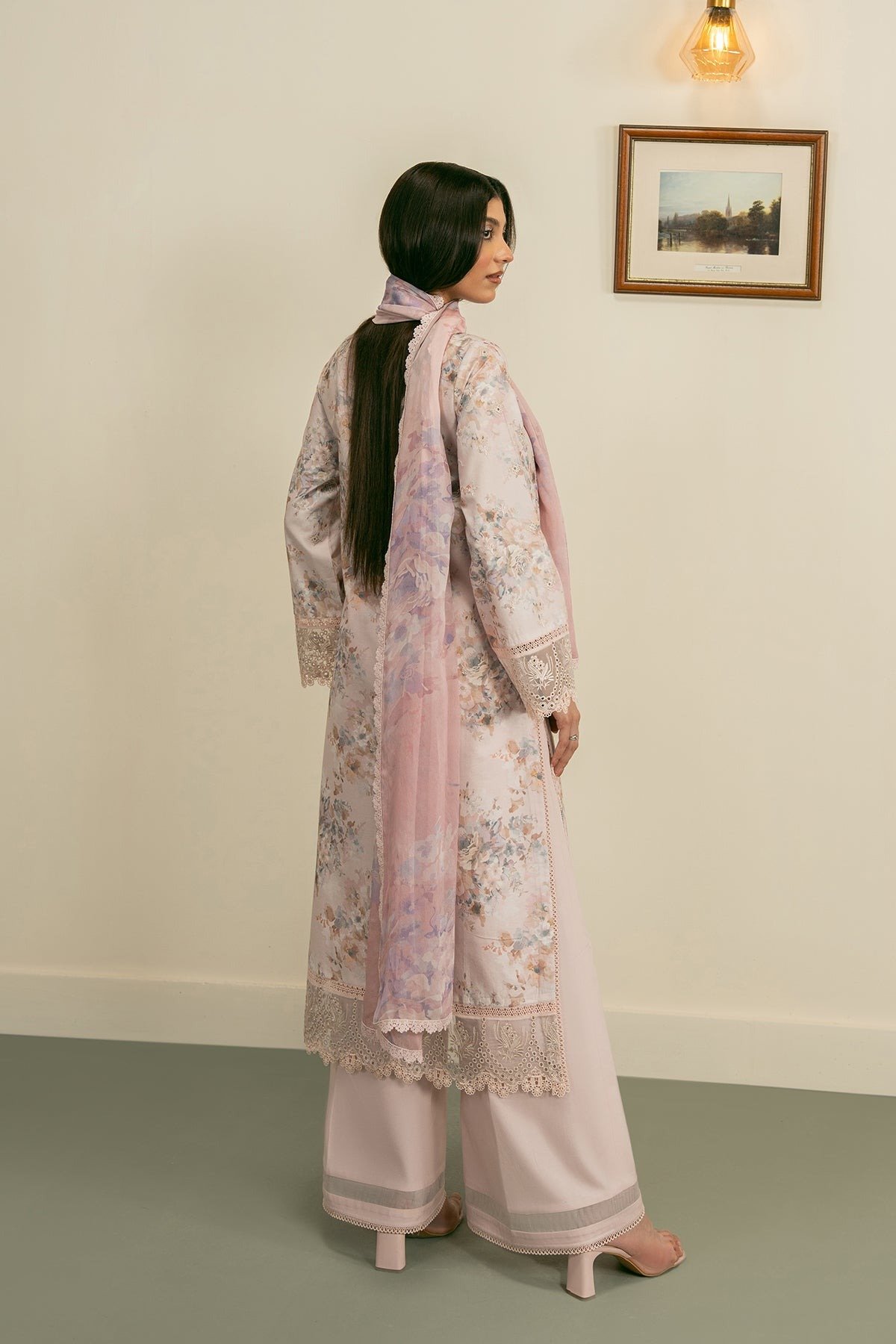 Ayzel | Zephyr Lawn Amani Unstitched "Pink" Embroidered Digital Printed | 3pc - Image 4