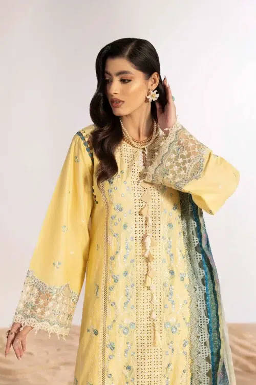 Adan's Libas | Masakali Luxury Chikankari Lawn 26' Yellow" Unstitched Formal Festive Wear D01 | 3 Pcs.