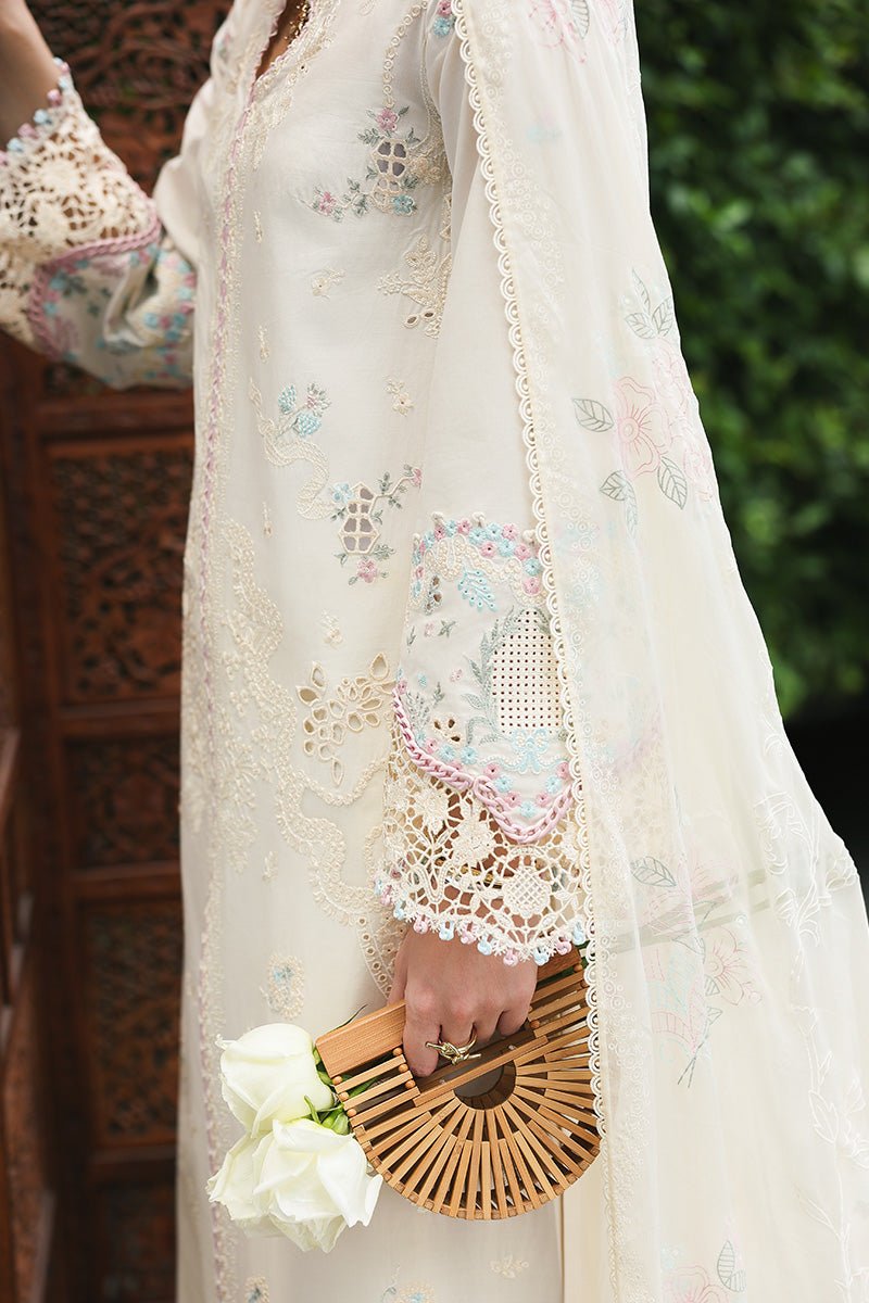 Qalamkar | Qline Lawn 26 Unstitched Lawn Formal Festive Wear "White" D01 | 3Pcs. - Image 2