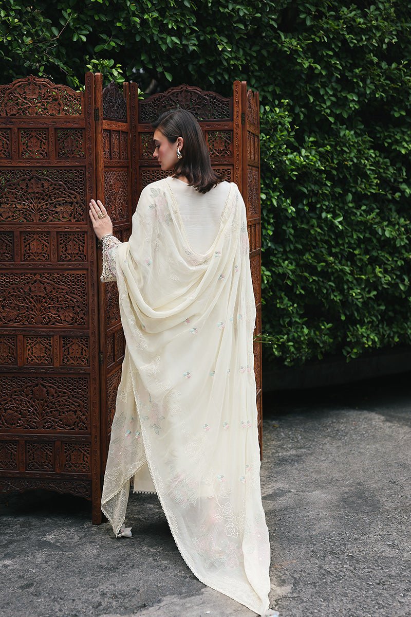 Qalamkar | Qline Lawn 26 Unstitched Lawn Formal Festive Wear "White" D01 | 3Pcs. - Image 3