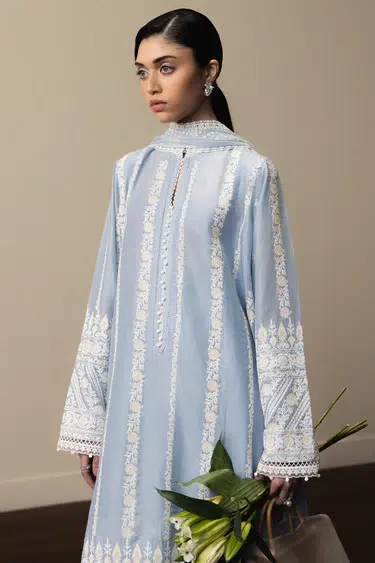 Zara Shahjahan | Stillness Luxury Lawn Unstitched 26 Formal Festive Wear "Blue" D1 | 3Pcs. - Image 3
