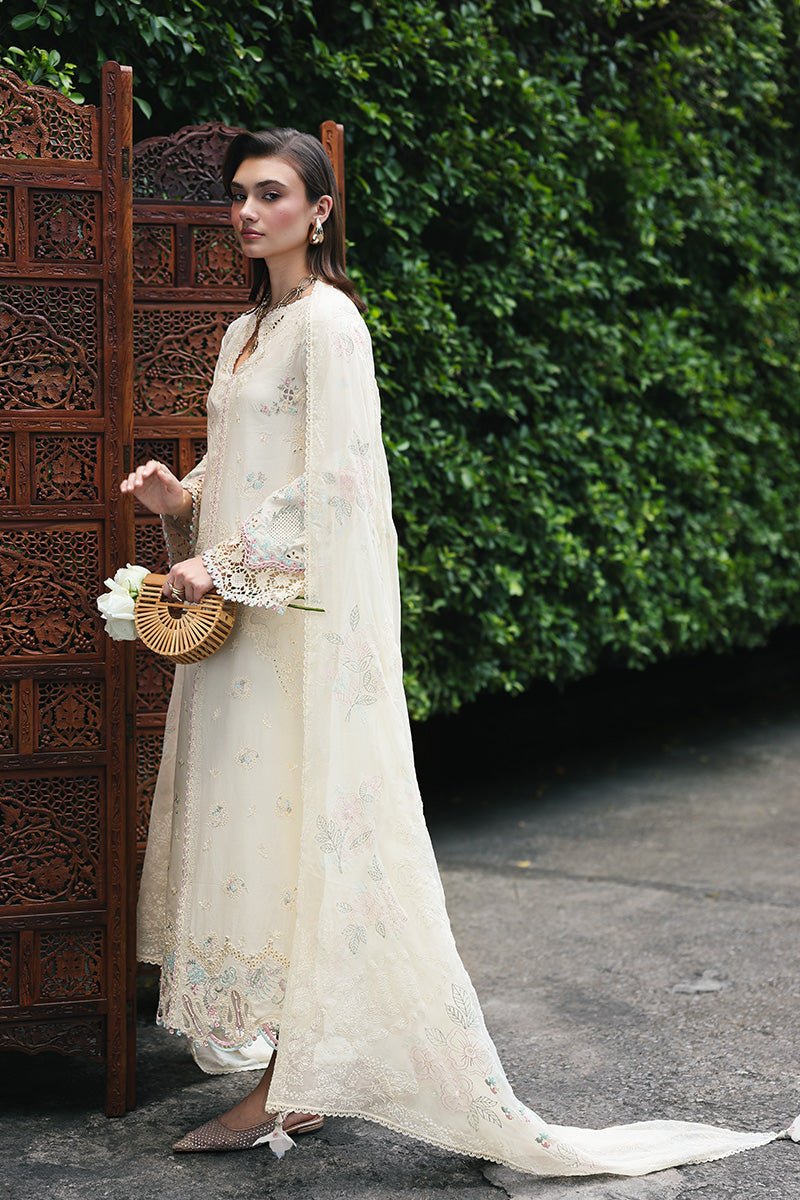 Qalamkar | Qline Lawn 26 Unstitched Lawn Formal Festive Wear "White" D01 | 3Pcs. - Image 4