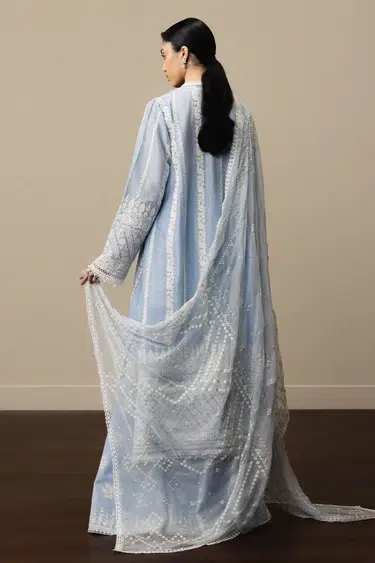 Zara Shahjahan | Stillness Luxury Lawn Unstitched 26 Formal Festive Wear "Blue" D1 | 3Pcs. - Image 4