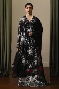Zara Shahjahan | Stillness Luxury Lawn Unstitched 26 Formal Festive Wear "Black" D10 | 3Pcs.