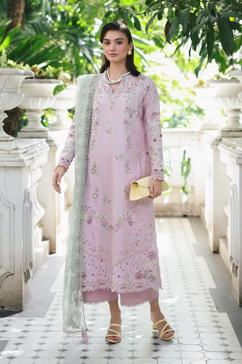 Qalamkar | Qline Lawn 26 Unstitched Lawn Formal Festive Wear "Pink" D11 | 3Pcs.
