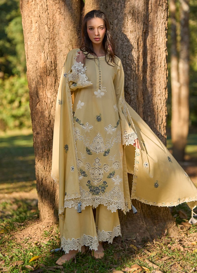 Image | Lawnkari Luxury'26 Formal Festive Wear Unstitched "Yellow" D11 | 3pcs.