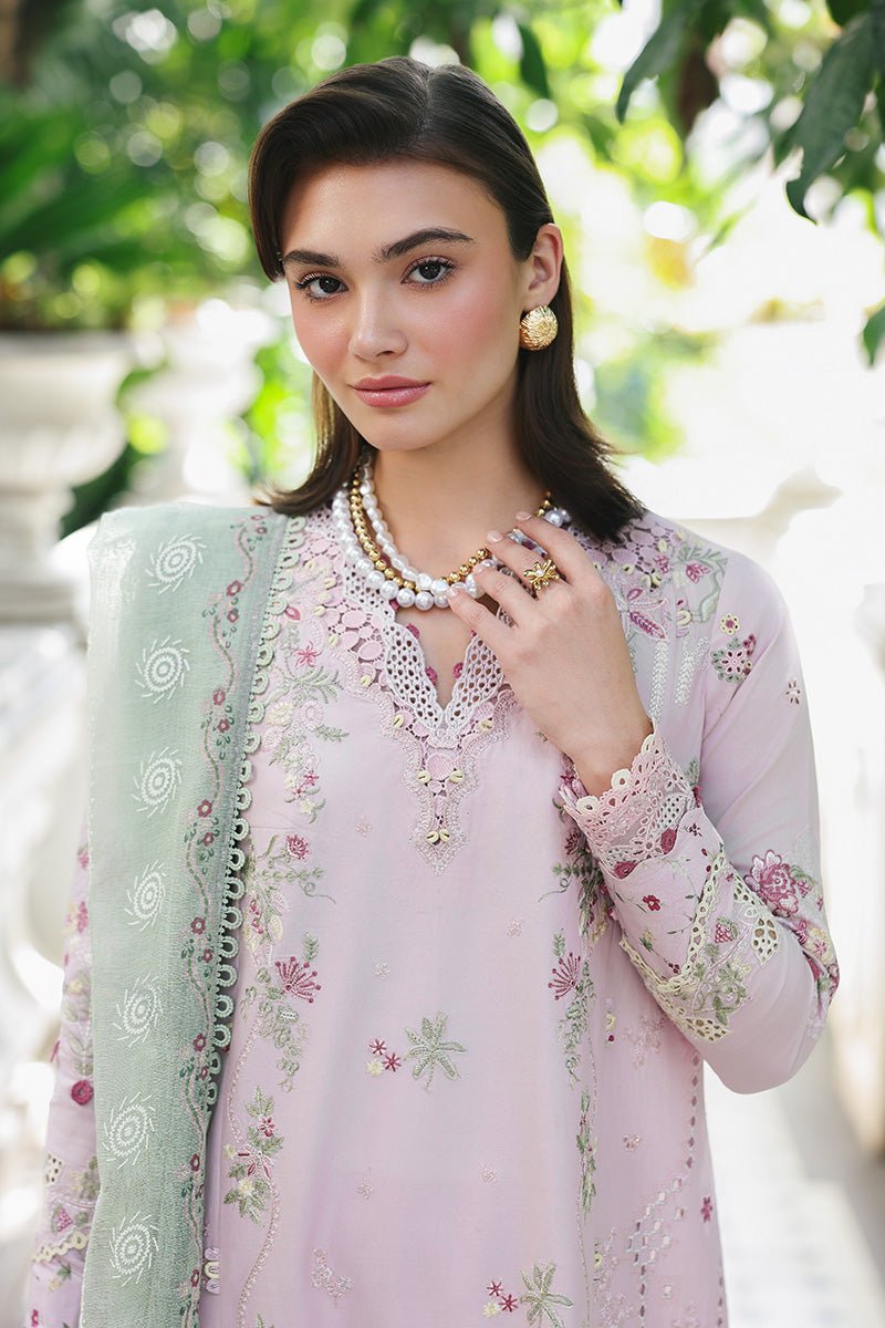 Qalamkar | Qline Lawn 26 Unstitched Lawn Formal Festive Wear "Pink" D11 | 3Pcs. - Image 2