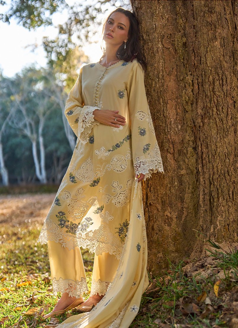 Image | Lawnkari Luxury'26 Formal Festive Wear Unstitched "Yellow" D11 | 3pcs. - Image 2