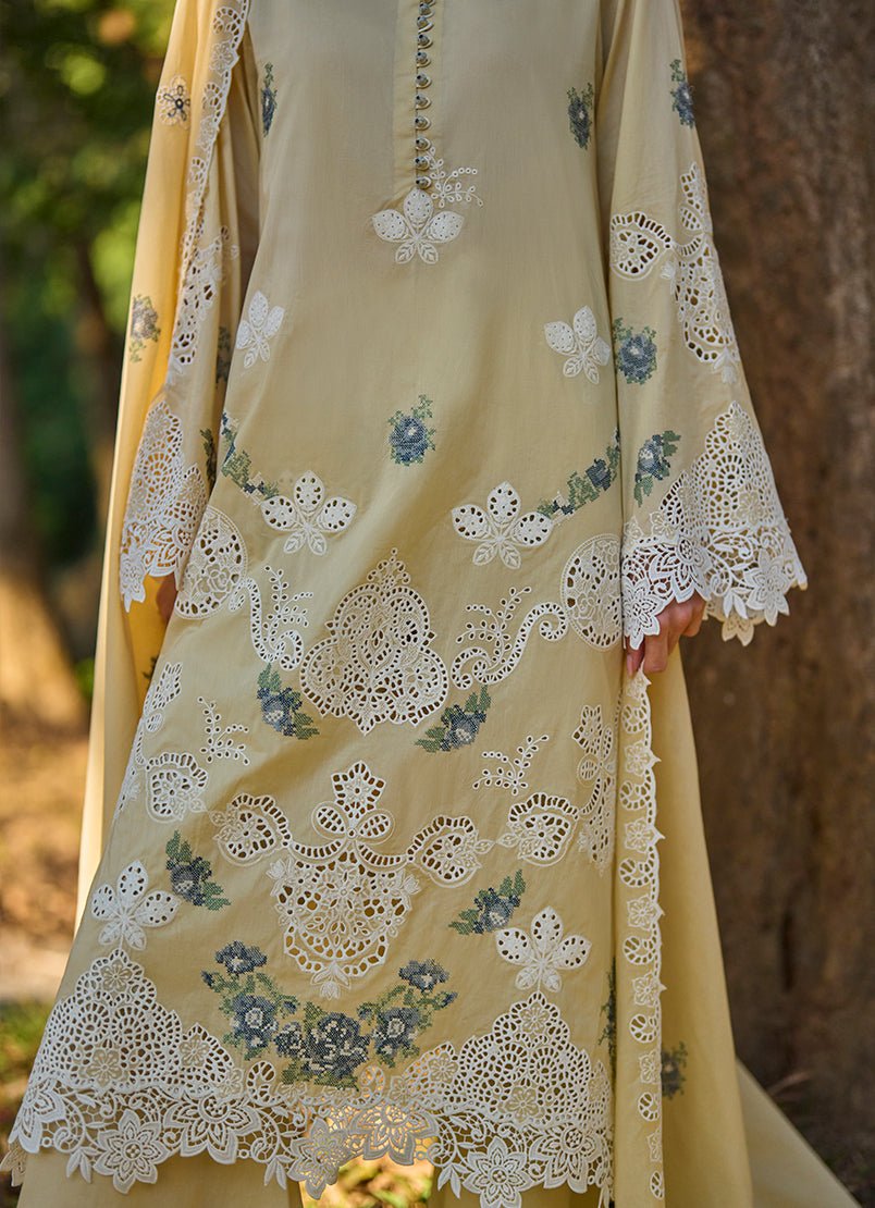 Image | Lawnkari Luxury'26 Formal Festive Wear Unstitched "Yellow" D11 | 3pcs. - Image 3