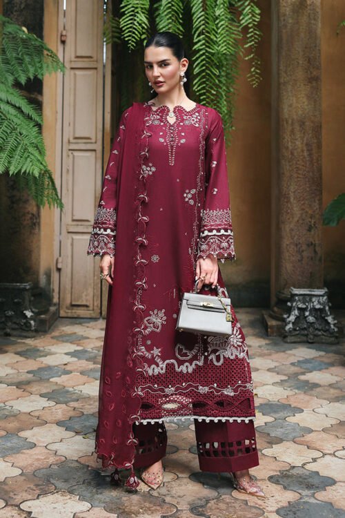 Qalamkar | Qline Lawn 26 Unstitched Lawn Formal Festive Wear "Red" D12 | 3Pcs.