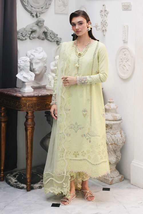 Qalamkar | Qline Lawn 26 Unstitched Lawn Formal Festive Wear "Green" D13 | 3Pcs.