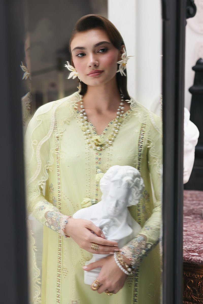 Qalamkar | Qline Lawn 26 Unstitched Lawn Formal Festive Wear "Green" D13 | 3Pcs. - Image 4