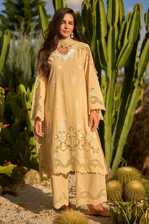 Image | Lawnkari Luxury'26 Formal Festive Wear Unstitched "Yellow" D14 | 3pcs.