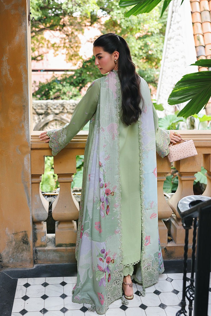 Qalamkar | Qline Lawn 26 Unstitched Lawn Formal Festive Wear "Green" D15 | 3Pcs. - Image 3