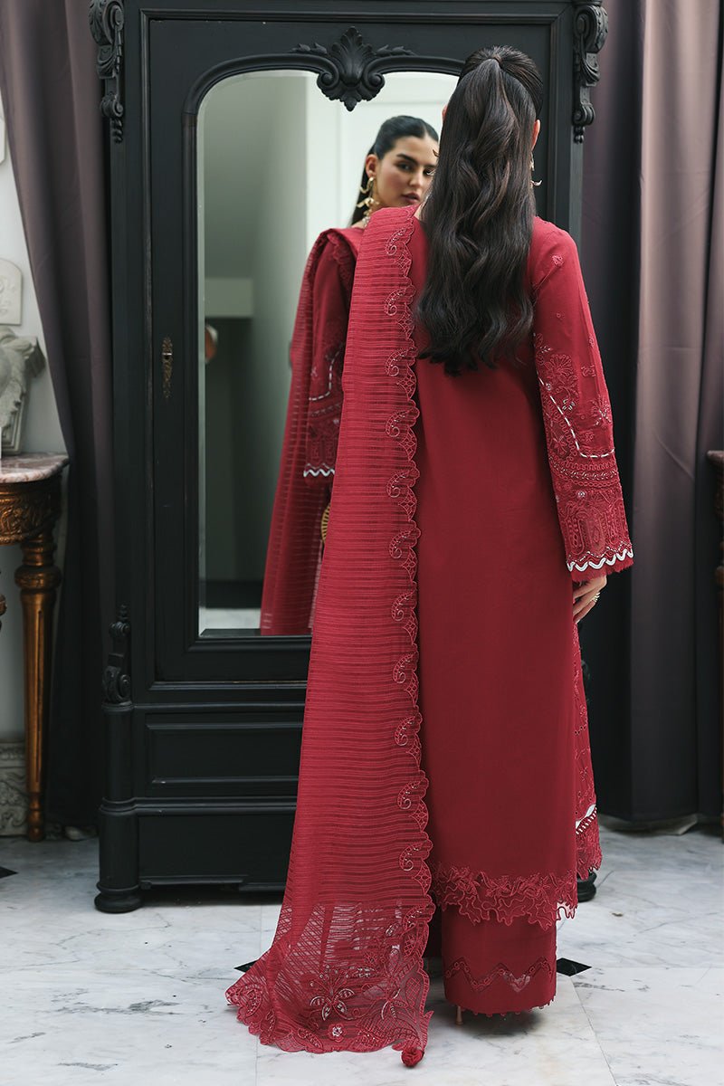 Qalamkar | Qline Lawn 26 Unstitched Lawn Formal Festive Wear "Red" D16 | 3Pcs. - Image 2