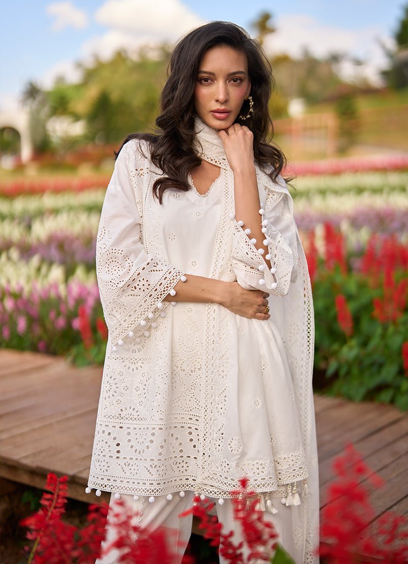 Image | Lawnkari Luxury'26 Formal Festive Wear Unstitched "White" D16 | 3pcs. - Image 2