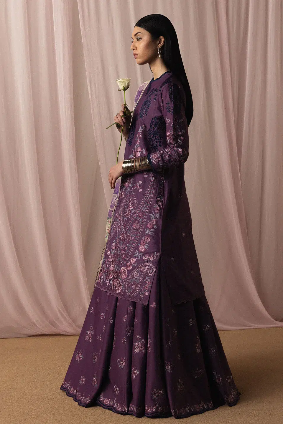 Zara Shahjahan | Stillness Luxury Lawn Unstitched 26 Formal Festive Wear "Purple" D2 | 3Pcs. - Image 2