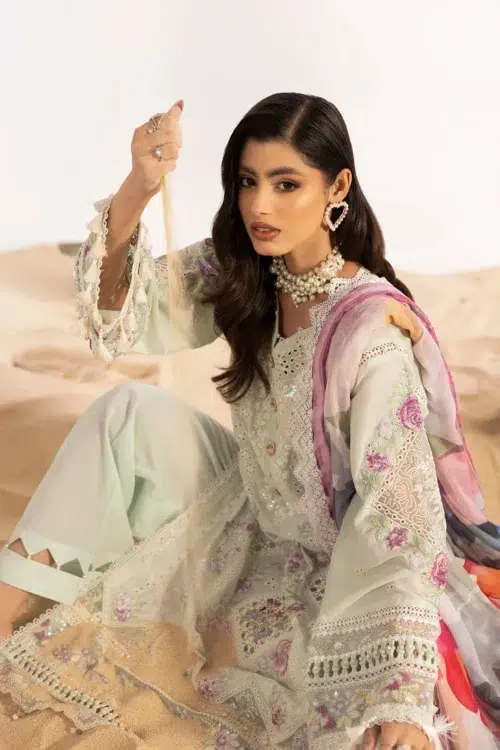 Adan's Libas | Masakali Luxury Chikankari Lawn 26' "White" Unstitched Formal Festive Wear D03 | 3 Pcs.