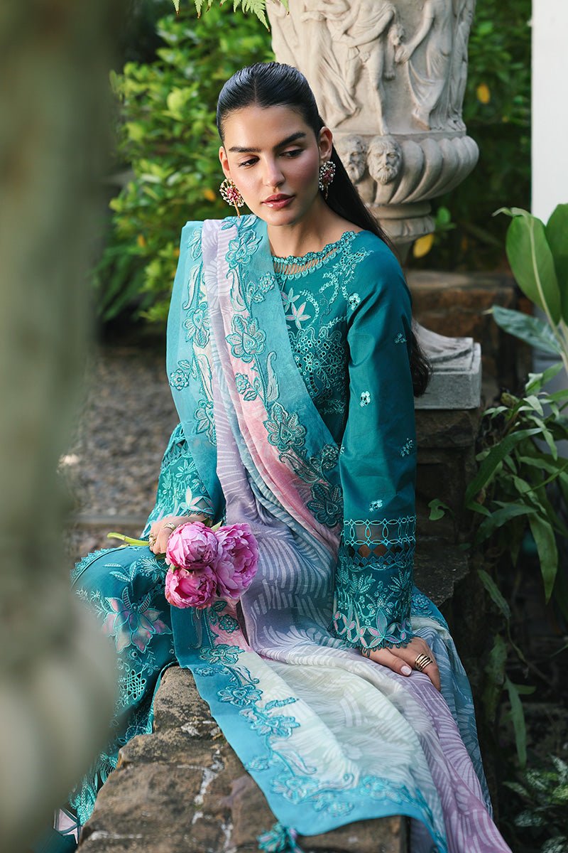 Qalamkar | Qline Lawn 26 Unstitched Lawn Formal Festive Wear "Blue" D03 | 3Pcs. - Image 2
