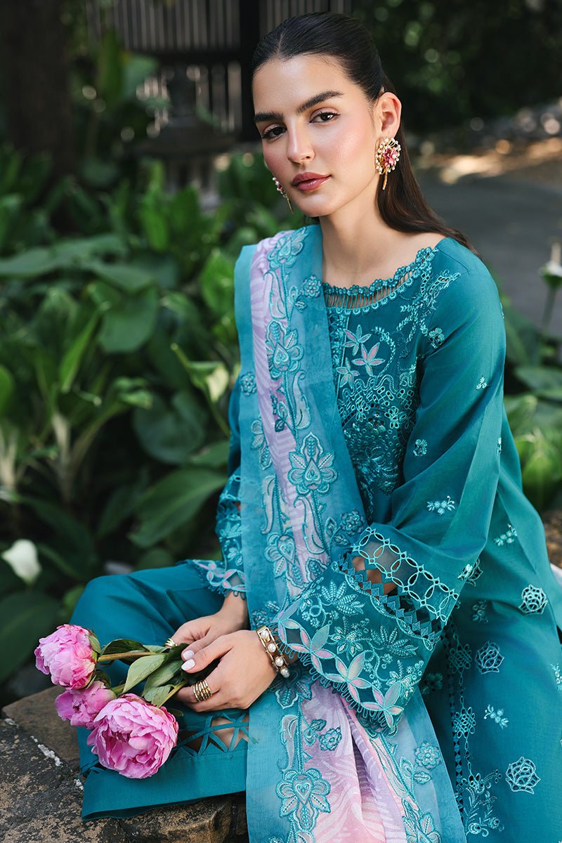 Qalamkar | Qline Lawn 26 Unstitched Lawn Formal Festive Wear "Blue" D03 | 3Pcs. - Image 3