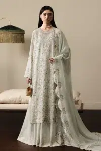 Zara Shahjahan | Stillness Luxury Lawn Unstitched 26 Formal Festive Wear "Green" D4 | 3Pcs.