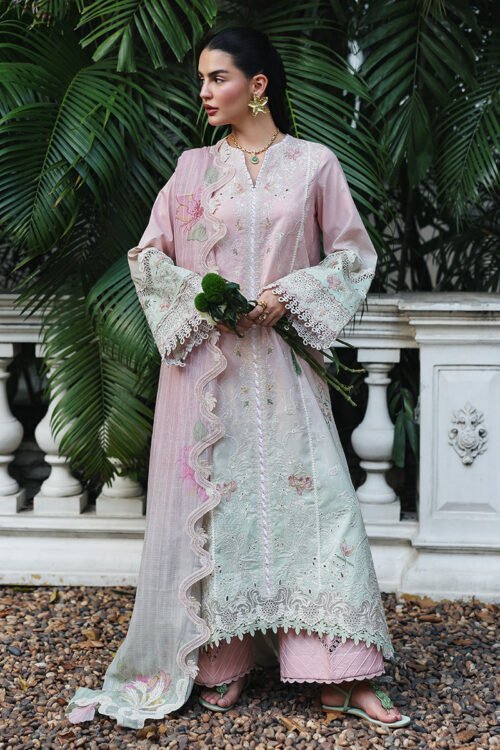Qalamkar | Qline Lawn 26 Unstitched Lawn Formal Festive Wear "Pink" D04 | 3Pcs.