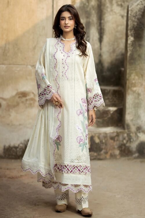 Adan's Libas | Tradition Chikankari Lawn 26 "White" Formal Festive Wear Unstitched D04 | 3 Pcs.