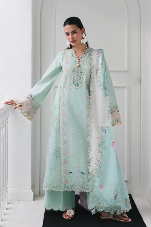 Qalamkar | Qline Lawn 26 Unstitched Lawn Formal Festive Wear "Blue" D05 | 3Pcs.