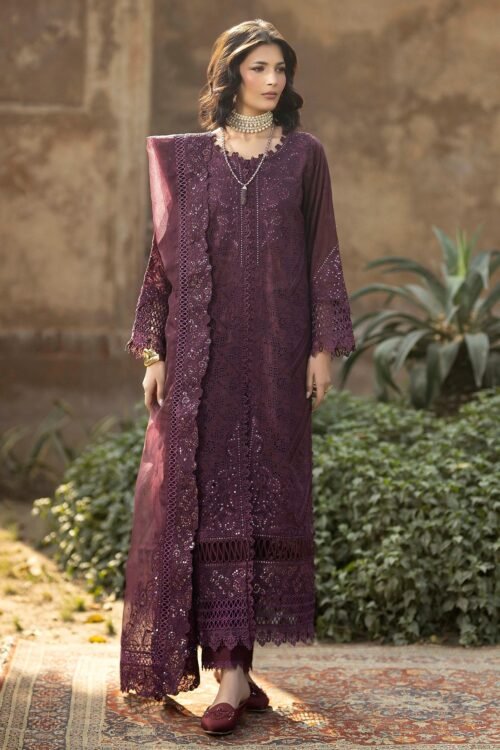 Adan's Libas | Tradition Chikankari Lawn 26 "Purple" Formal Festive Wear Unstitched D05 | 3 Pcs.