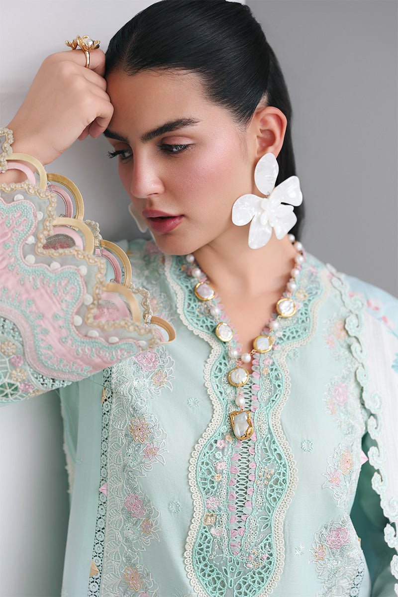 Qalamkar | Qline Lawn 26 Unstitched Lawn Formal Festive Wear "Blue" D05 | 3Pcs. - Image 2