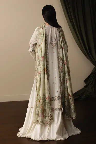 Zara Shahjahan | Stillness Luxury Lawn Unstitched 26 Formal Festive Wear "White" D5 | 3Pcs. - Image 3
