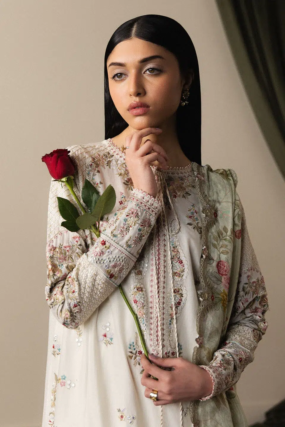 Zara Shahjahan | Stillness Luxury Lawn Unstitched 26 Formal Festive Wear "White" D5 | 3Pcs. - Image 4