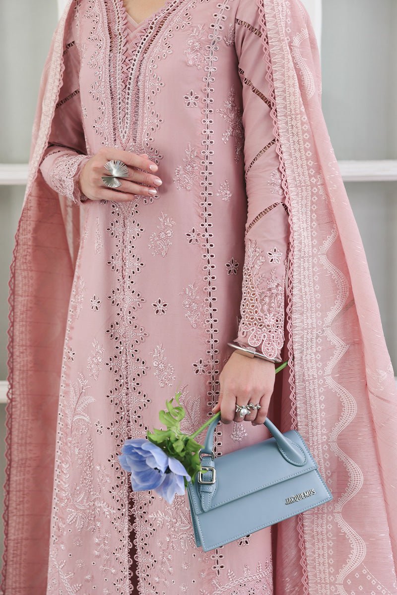 Qalamkar | Qline Lawn 26 Unstitched Lawn Formal Festive Wear "Pink" D06 | 3Pcs. - Image 3