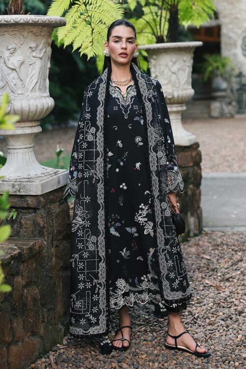 Qalamkar | Qline Lawn 26 Unstitched Lawn Formal Festive Wear "Black" D07 | 3Pcs.