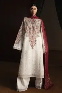 Zara Shahjahan | Stillness Luxury Lawn Unstitched 26 Formal Festive Wear "White" D7 | 3Pcs.