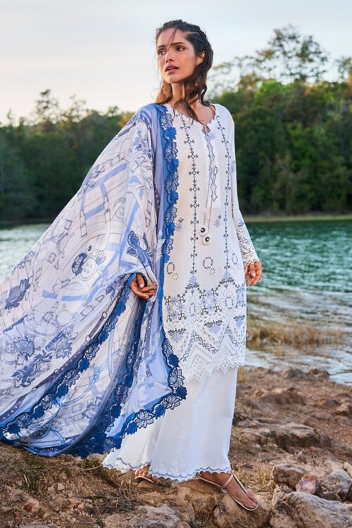 Image | Lawnkari Luxury'26 Formal Festive Wear Unstitched "White" D08 | 3pcs.