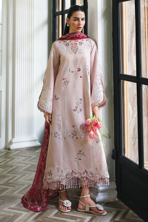Qalamkar | Qline Lawn 26 Unstitched Lawn Formal Festive Wear "Pink" D09 | 3Pcs.