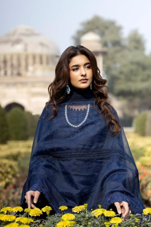 Adan's Libas | Tradition Chikankari Lawn 26 "Blue" Formal Festive Wear Unstitched D09 | 3 Pcs.