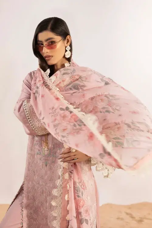 Adan's Libas | Masakali Luxury Chikankari Lawn 26' "Pink" Unstitched Formal Festive Wear D09 | 3 Pcs.