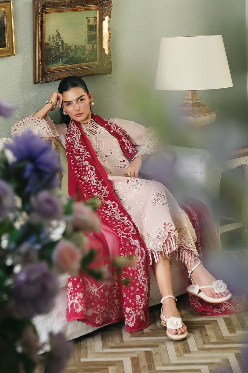 Qalamkar | Qline Lawn 26 Unstitched Lawn Formal Festive Wear "Pink" D09 | 3Pcs. - Image 2
