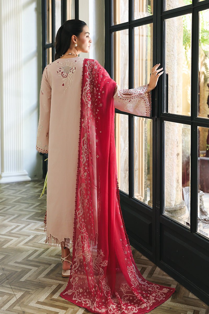 Qalamkar | Qline Lawn 26 Unstitched Lawn Formal Festive Wear "Pink" D09 | 3Pcs. - Image 3
