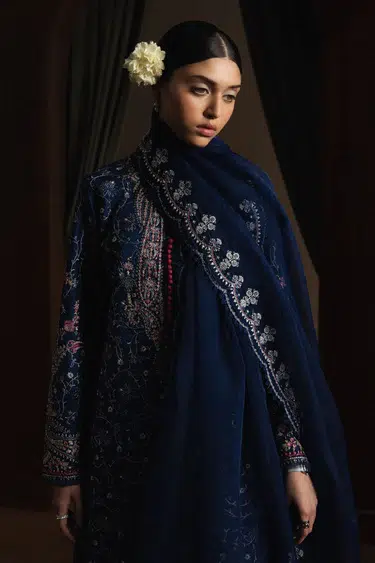Zara Shahjahan | Stillness Luxury Lawn Unstitched 26 Formal Festive Wear "Blue" D9 | 3Pcs. - Image 3