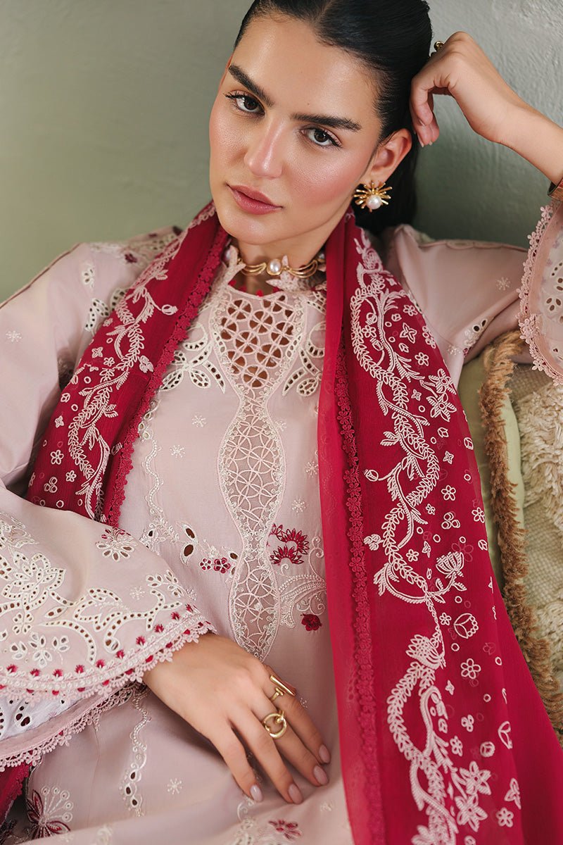 Qalamkar | Qline Lawn 26 Unstitched Lawn Formal Festive Wear "Pink" D09 | 3Pcs. - Image 4