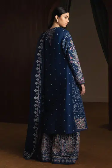 Zara Shahjahan | Stillness Luxury Lawn Unstitched 26 Formal Festive Wear "Blue" D9 | 3Pcs. - Image 4