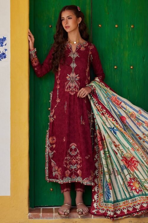 Farah Talib Aziz | Luxury Lawn Unstitched'26 "Red" Formal Festive Wear | 02-3pc