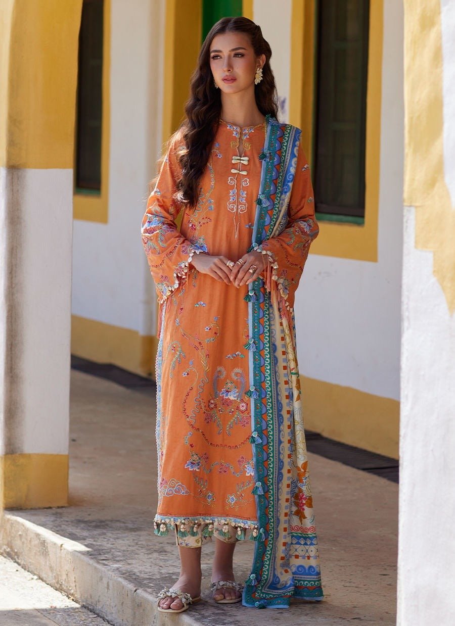 Farah Talib Aziz | Luxury Lawn Unstitched'26 "Orange" Formal Festive Wear | 04-3pc